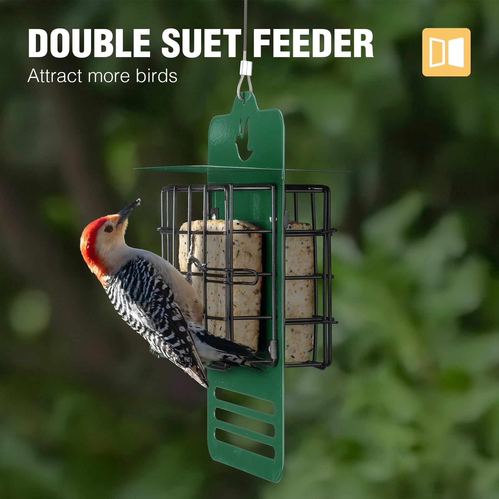Veehoo Suet Bird Feeders for Outside Hanging, 5.5"L x 3.5“W x 10.6"Th, Green