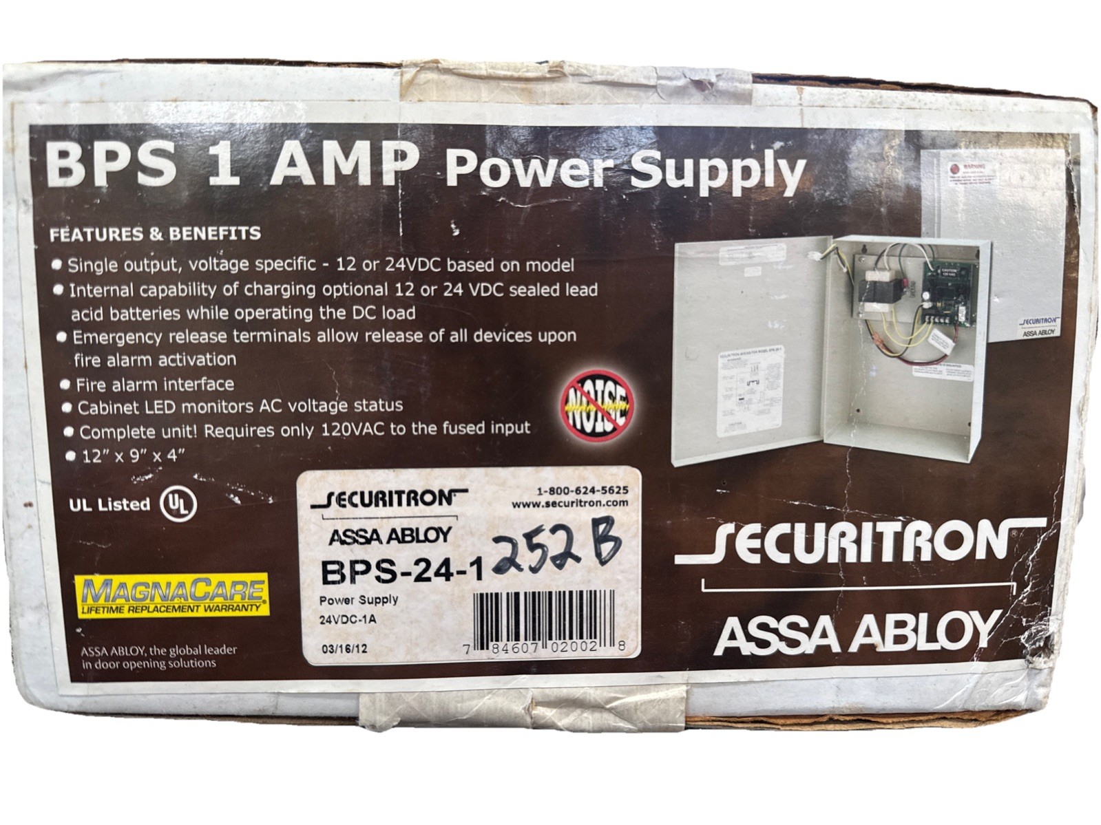 NIB Securitron BPS-24-1 Power Supply, 24VDC 1A, w/ Enclosure, Regulated,Filtered