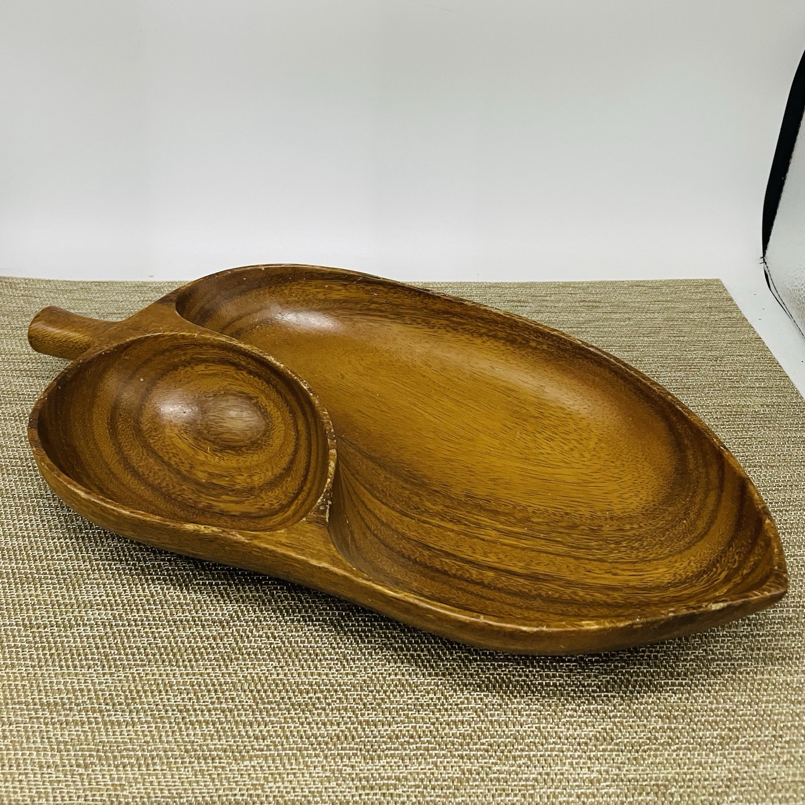 Monkeypod Wood Serving Dish Leaf Shaped Woodcraft Hawaii VTG MCM
