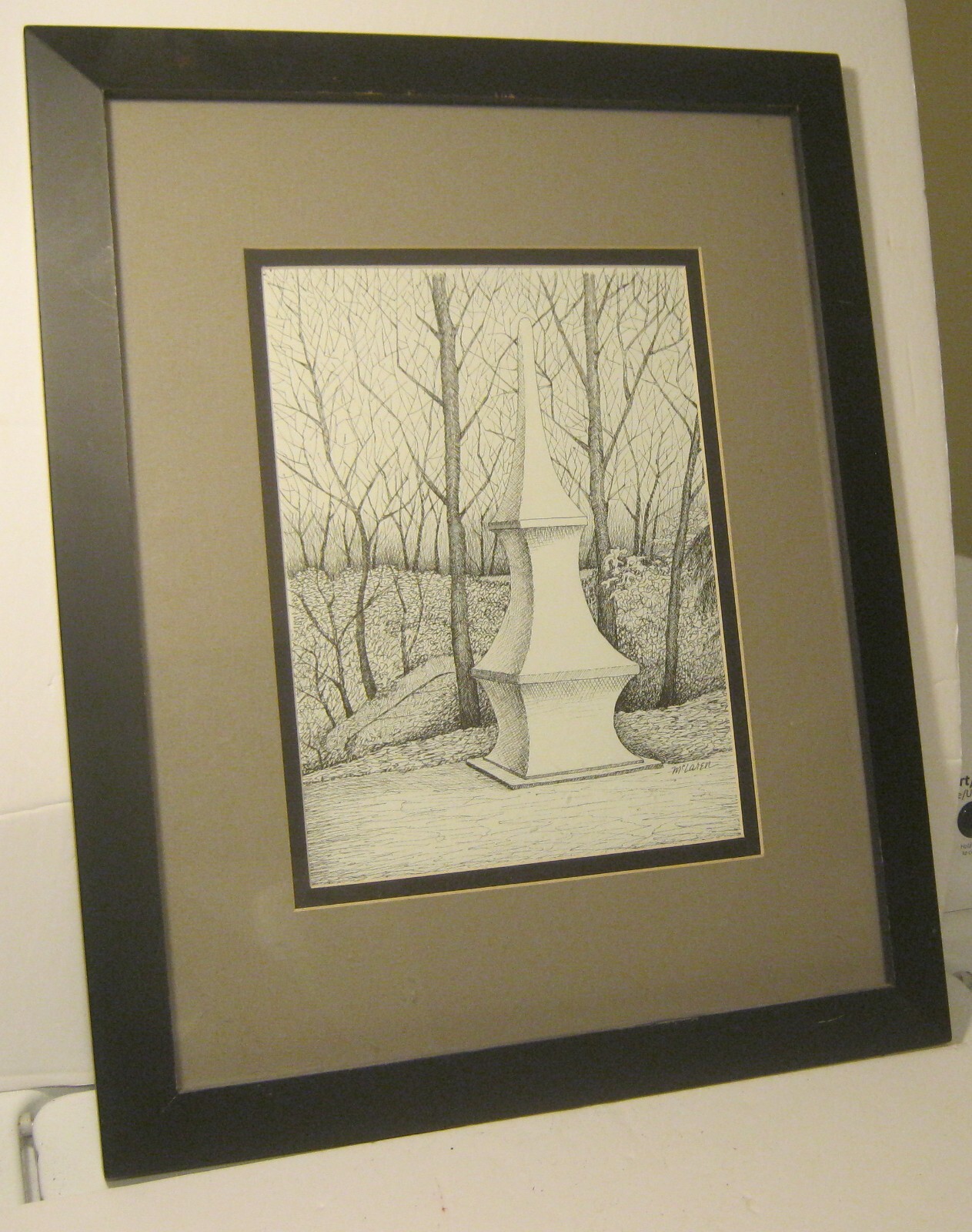 Original Ink Drawing by DEBORAH McLAREN Obelisk in Park Norwalk CT!!