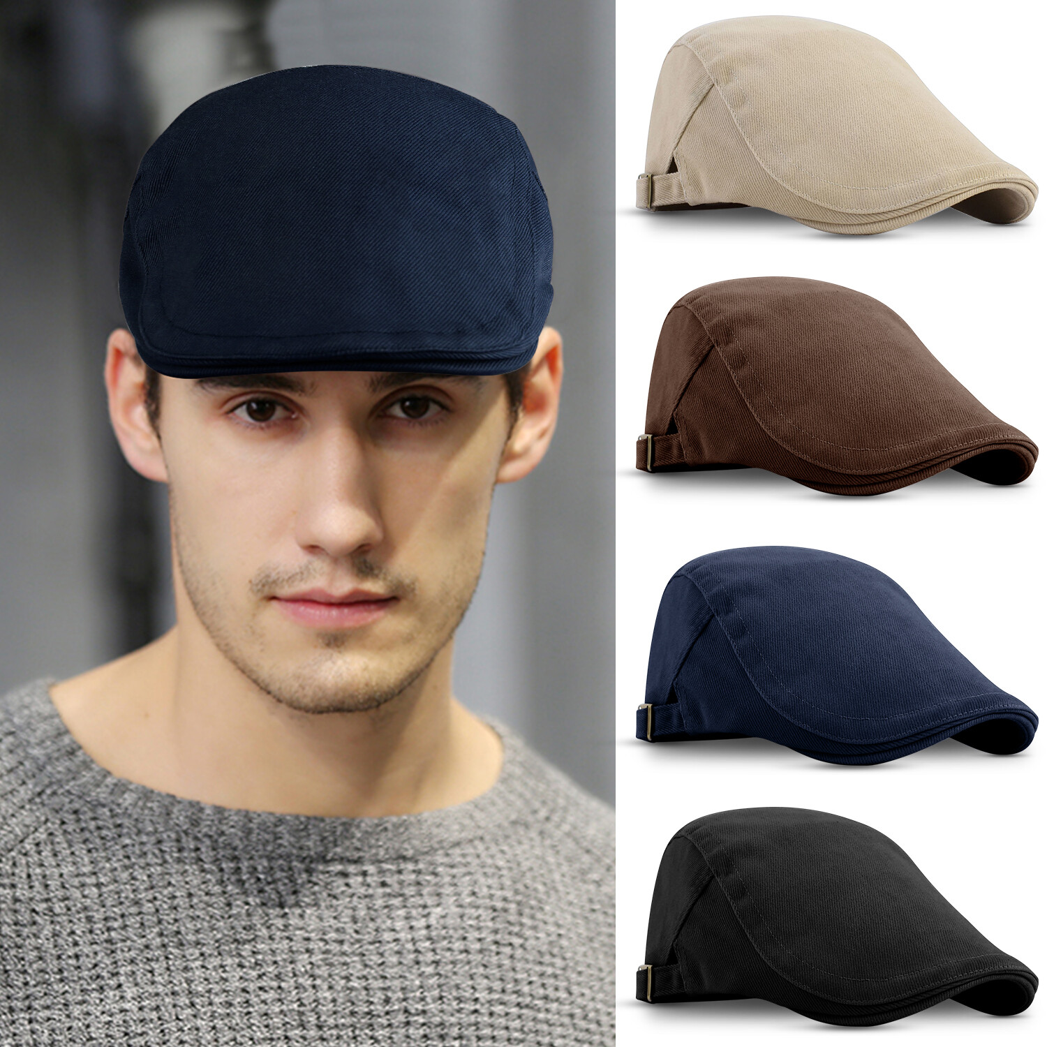 Adjustable Newsboy Hats for Men Flat Cap Mens Irish Cabbie Gatsby Tweed Ivy