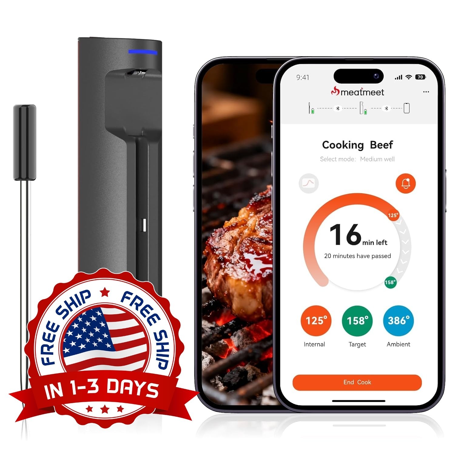 Termómetro Para Carne Con Bluetooth Inalámbrico, Impermeable Para Barbacoa NUEVO