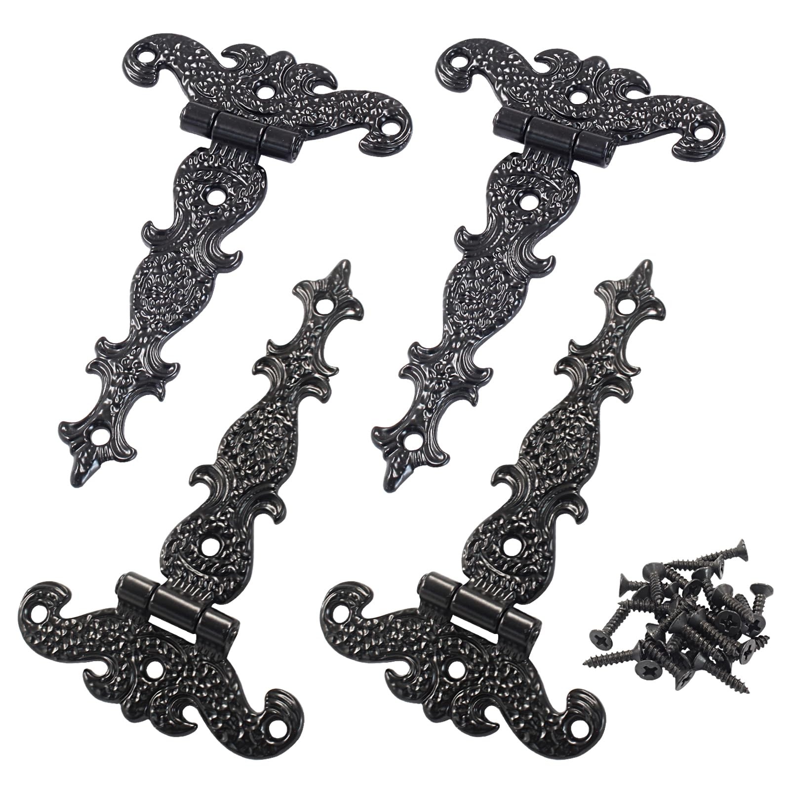 4 Pack Antique T-Strap Hinges Black Decorative Barn Door Tee Hinge Shed Hardware