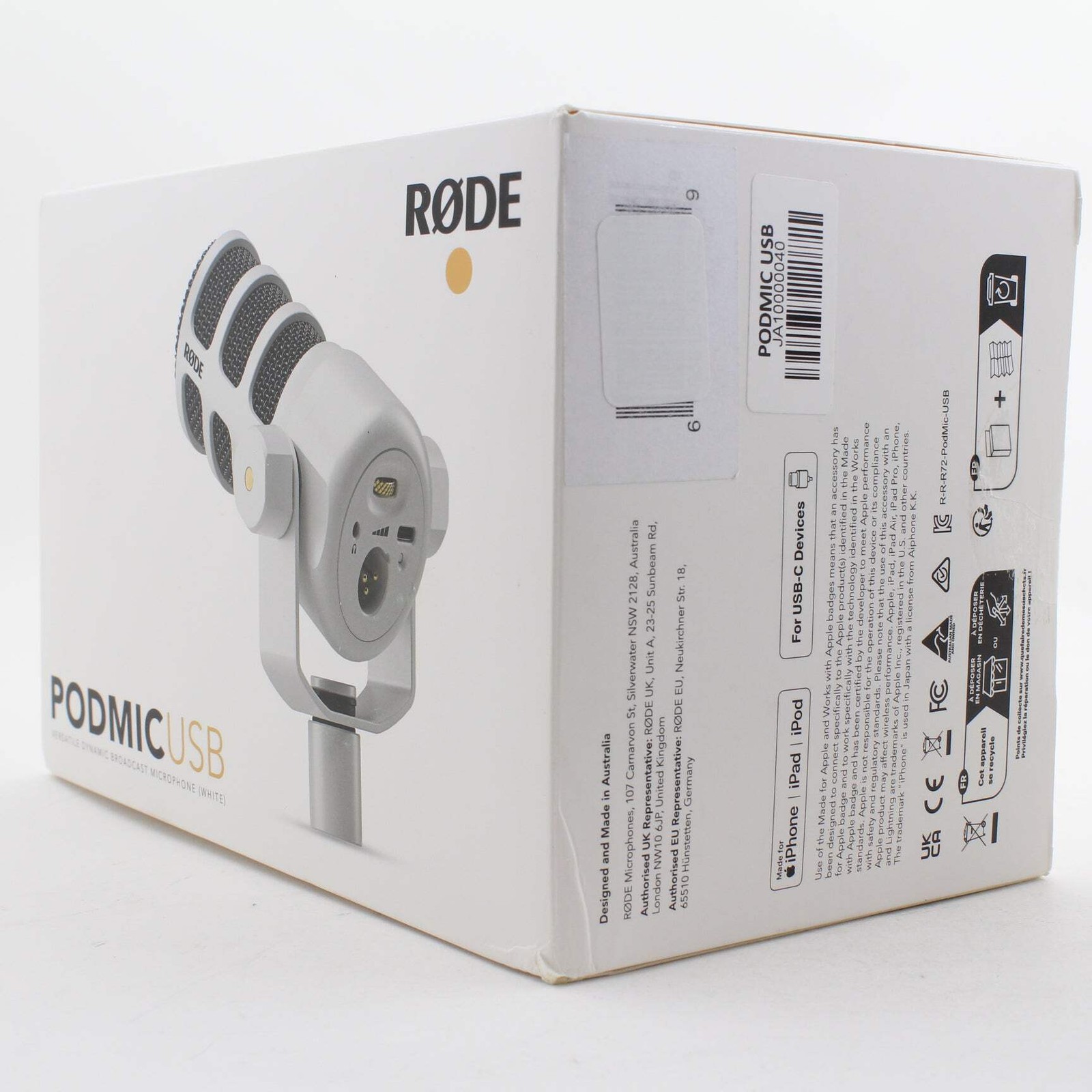* OPEN BOX GOOD * RODE PodMic USB and XLR Dynamic Broadcast Microphone (White)