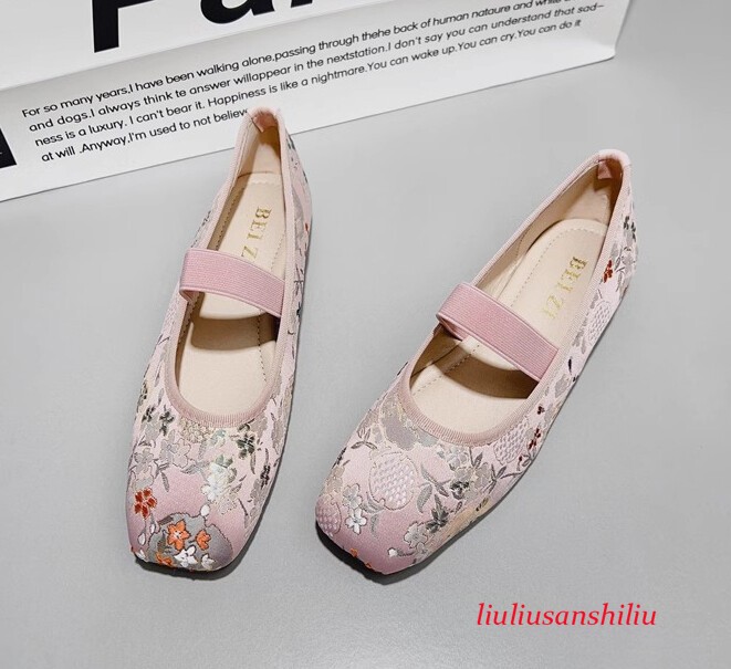 New Chinese Style Women's Shoes New Summer Square Toe Pink Pumps Mary Jane Shoes