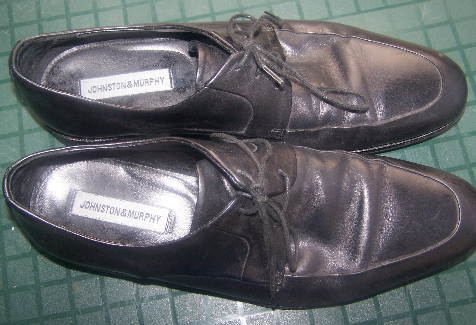 Johnston & Murphy Mens Black Leather Oxford Lace Up Apron Toe Dress Shoes Sz12 M