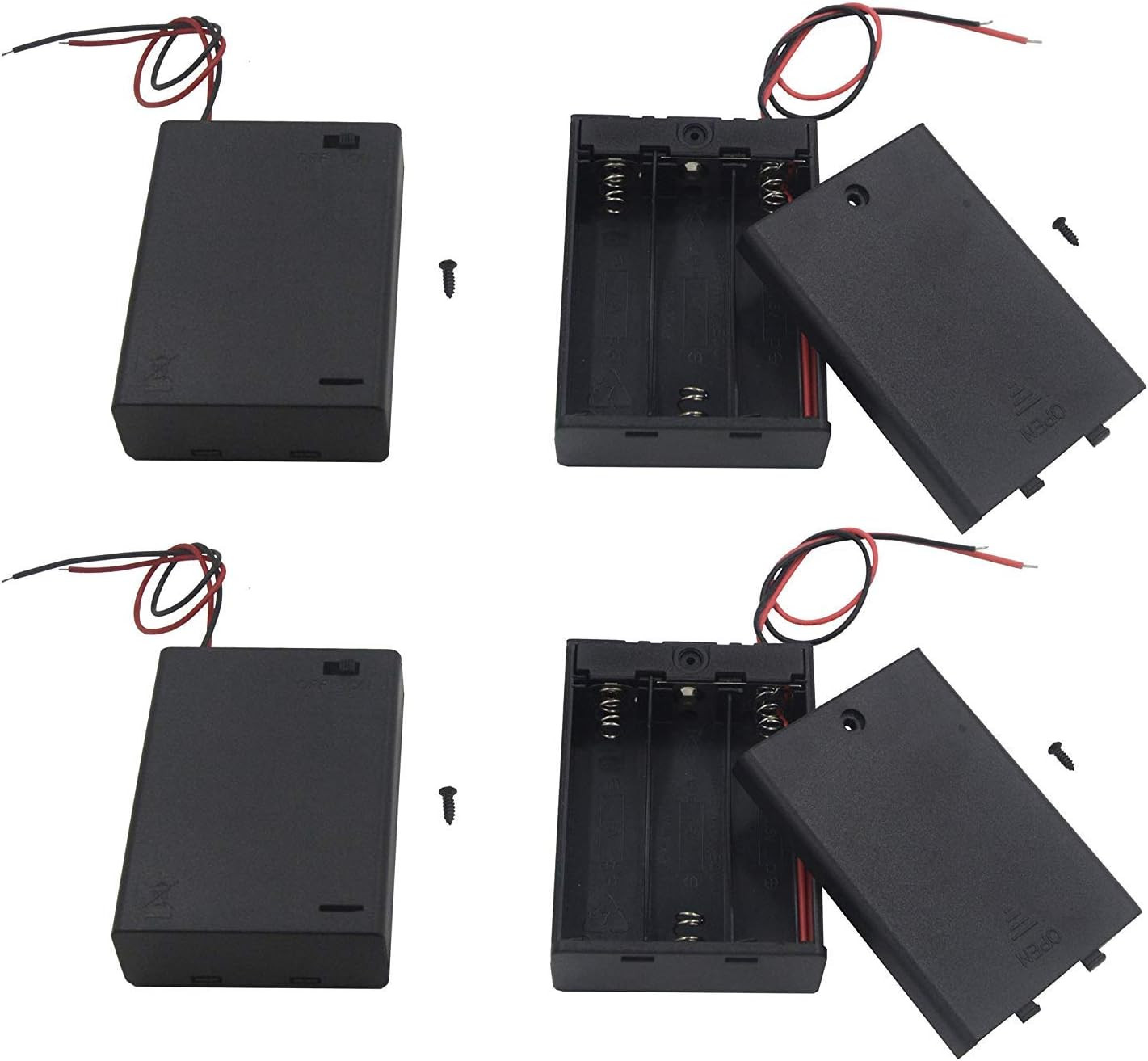(Pack of 4) 3 AA Battery Holder with Switch, 4.5V Battery Holder with Switch, 3X
