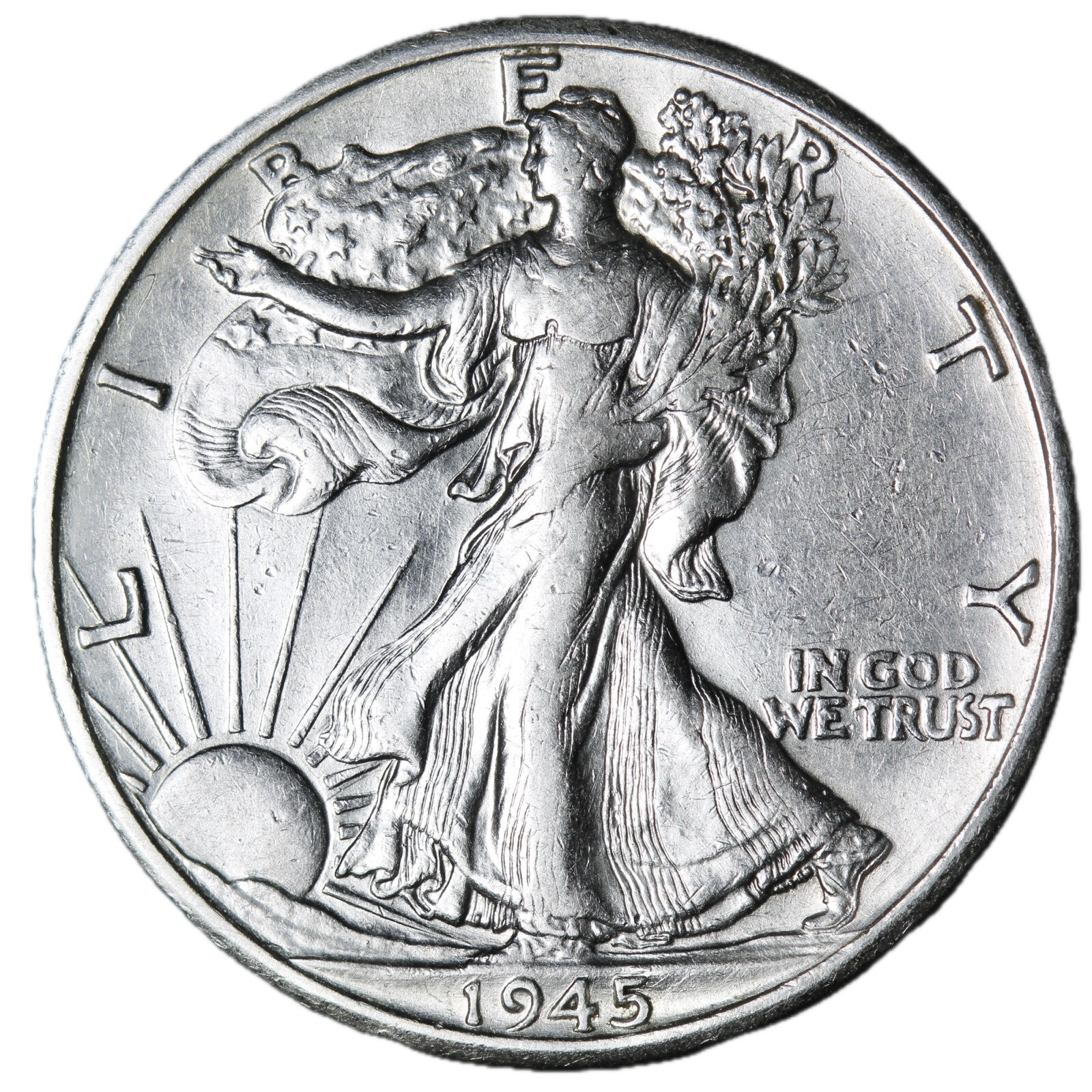 1945-D Walking Liberty Half Dollar In AU Condition