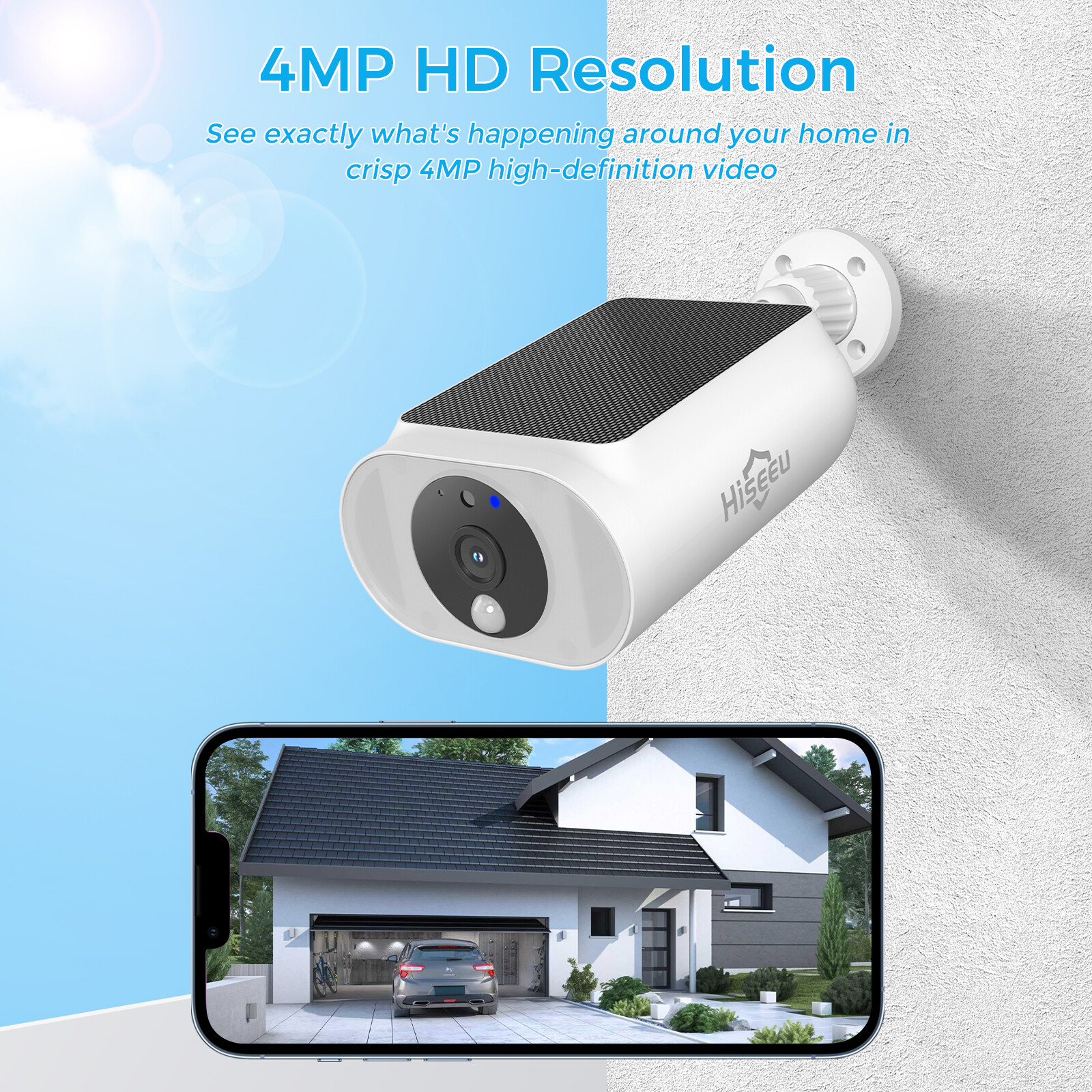 Hiseeu 4MP 10CH Wireless Solar Battery Powered Security Camera System 5G WIFI
