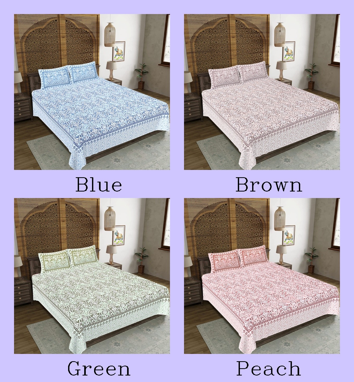 Double Size Sheet Mandala Bedsheet With 2 Pillow Cover Salmon Design