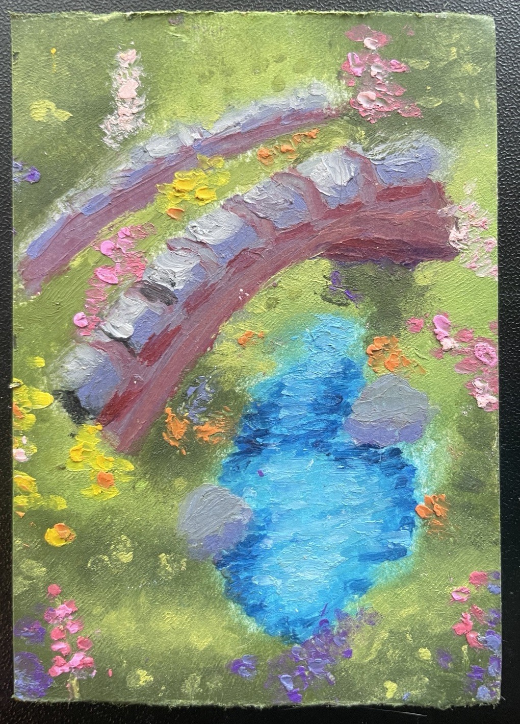 ACEO Original OOAK Over The Bridge  #1 of  1 Oil Pastel on Paper by Kayla GS