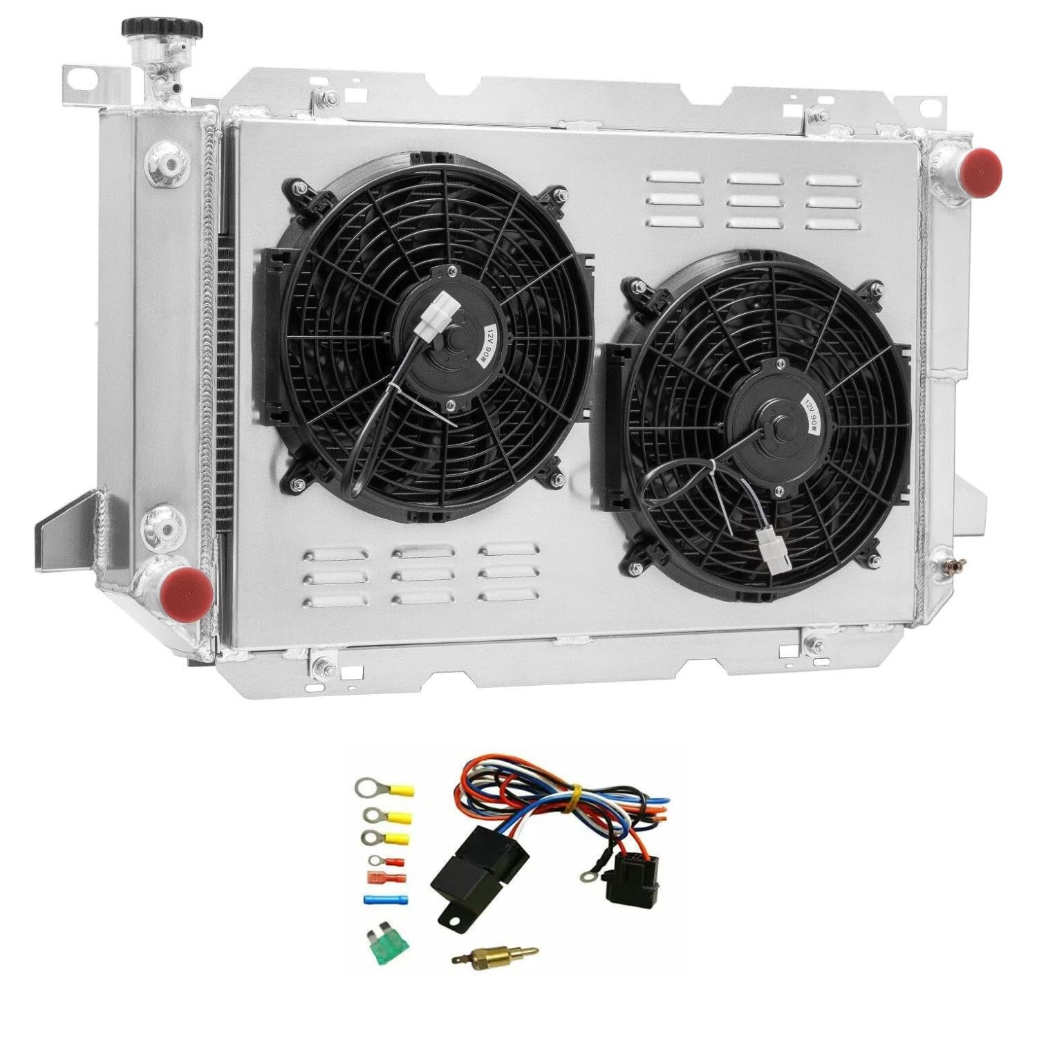 4 Row Radiator + Shroud Fan 1985-1997 for Ford Bronco F150 F250 F350 V8 Aluminum
