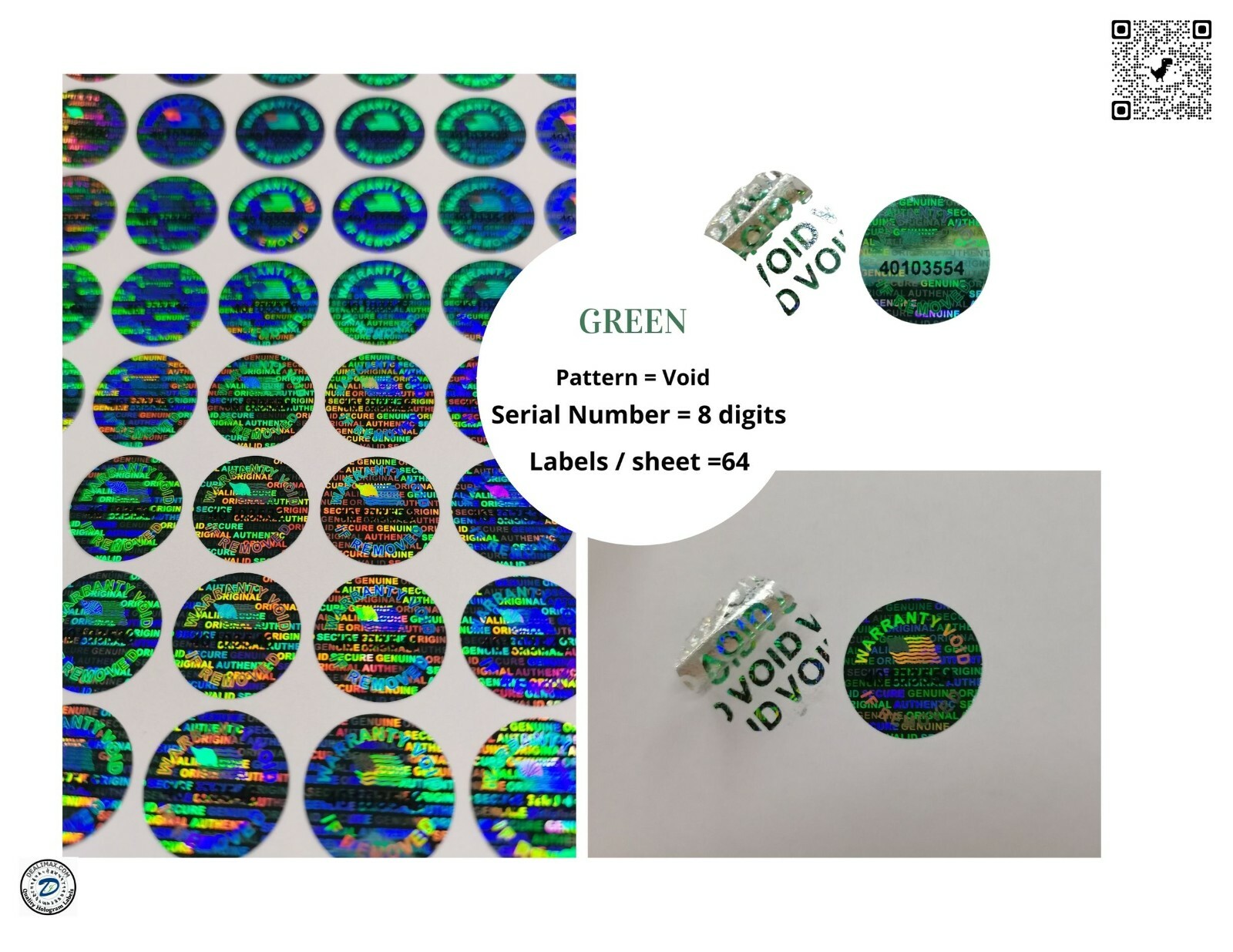 17mm Serial Number ROUND TAMPER EVIDENT SECURITY VOID HOLOGRAM LABELS -10000