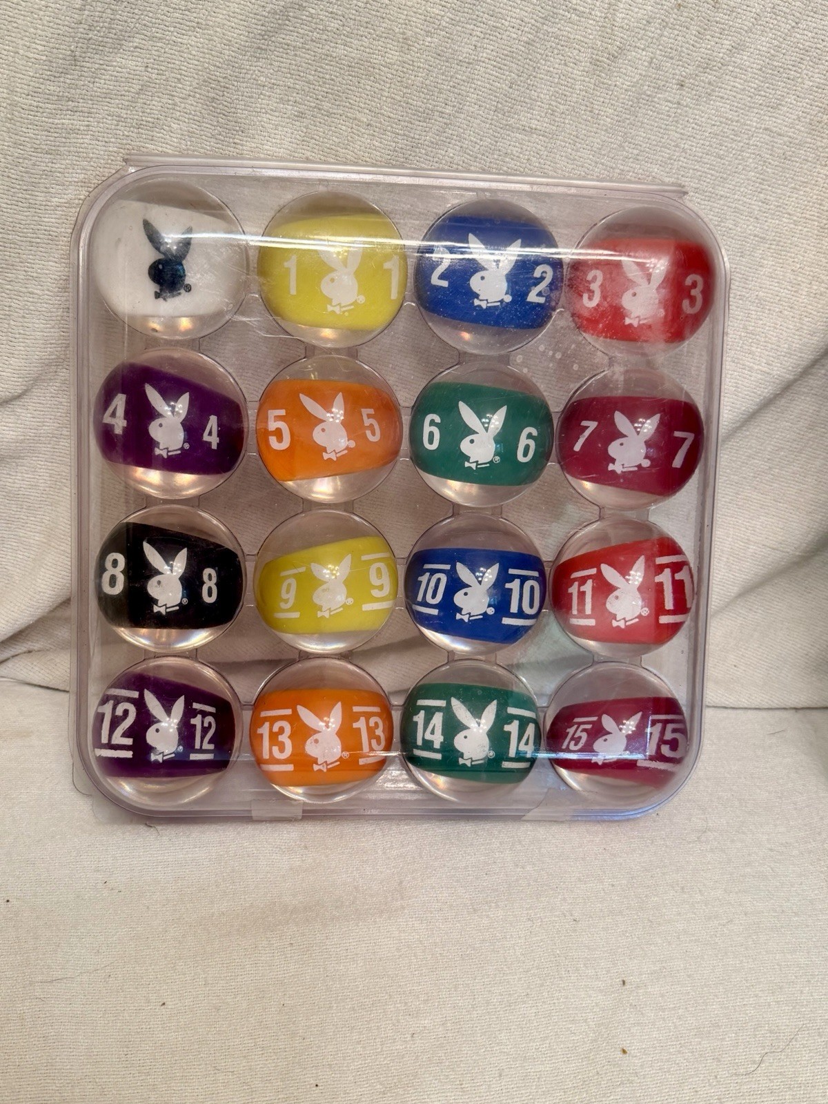 Vintage EPCO Playboy Bunny Clear Acrylic Billiard/Pool Ball Set