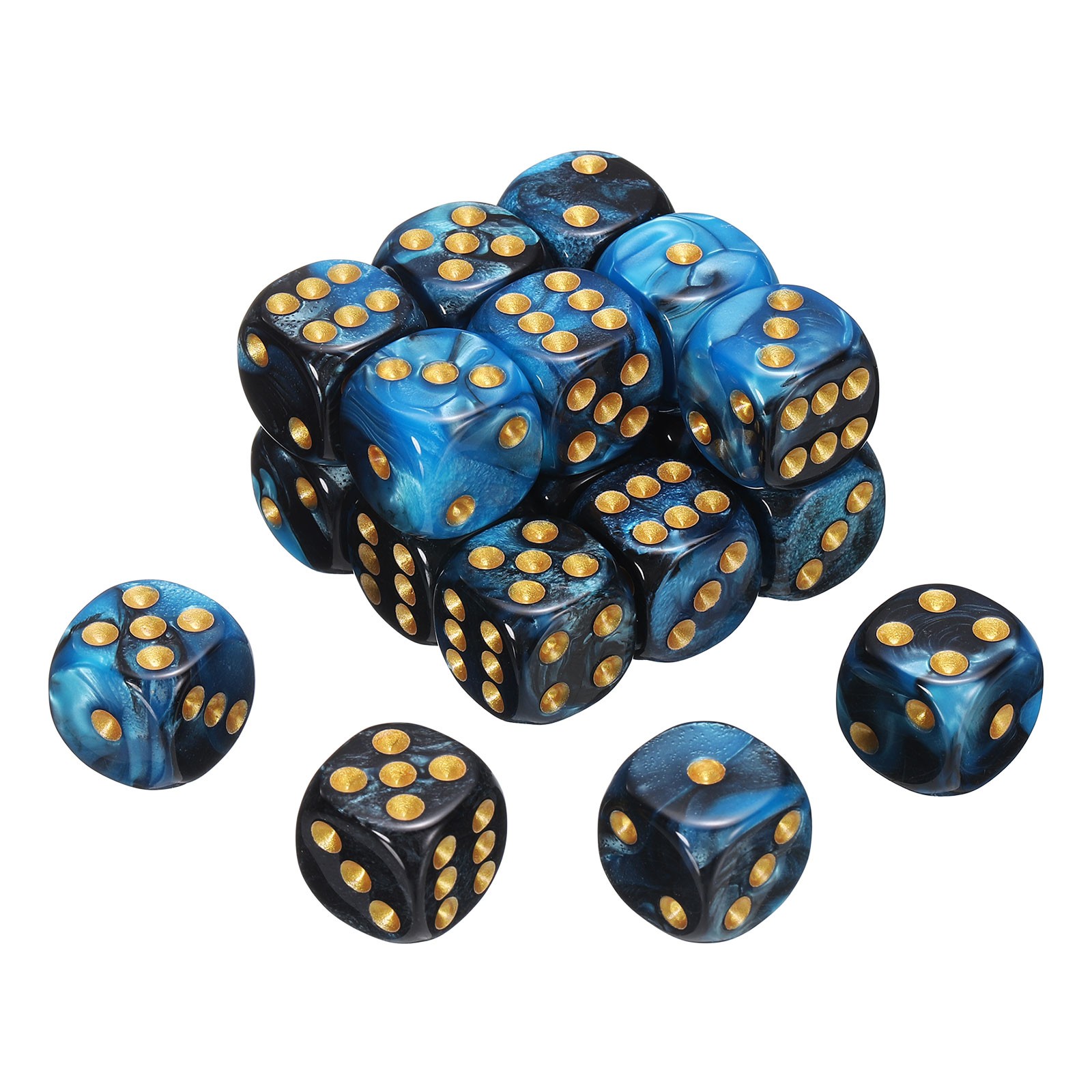 20Pcs 6 Sided Standard Dice, Acrylic D6 Pearl Pattern Dice (Blue and Black)