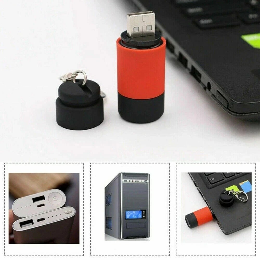 Mini USB Rechargeable LED Flashlight Pocket Torch Keychain Camping Lamp
