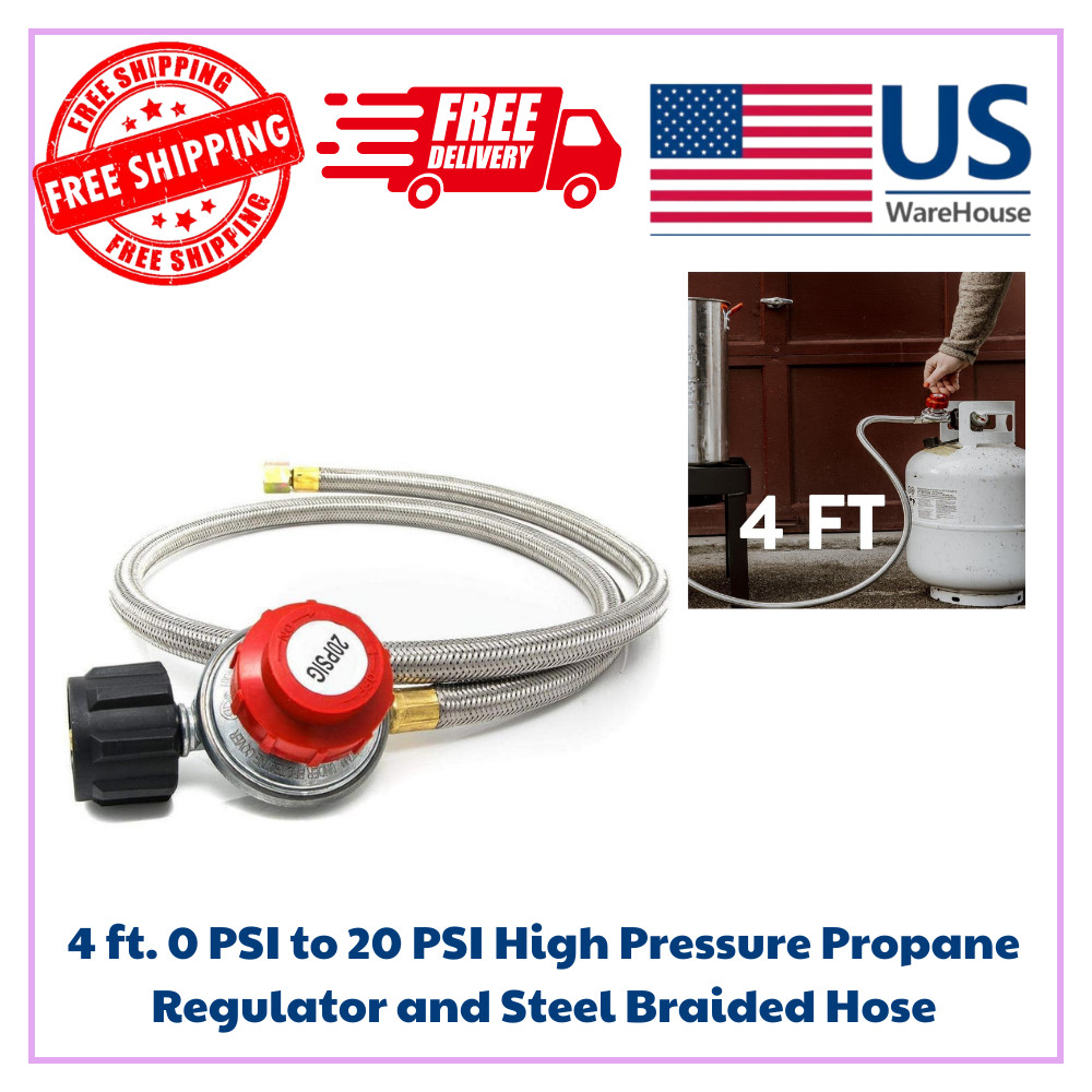 GASONE 4 ft. 0 PSI to 20 PSI High Pressure Propane Regulator and Steel Braided