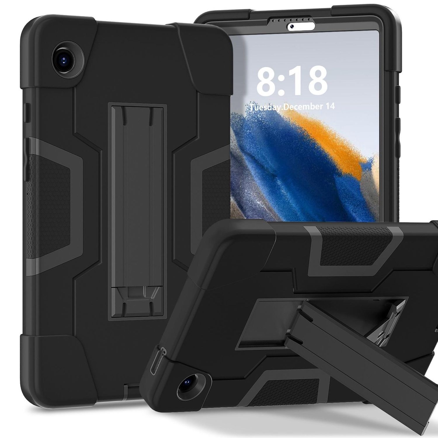 Hybrid Case for Samsung Galaxy Tab A11 with Contrast Design & Holder Black