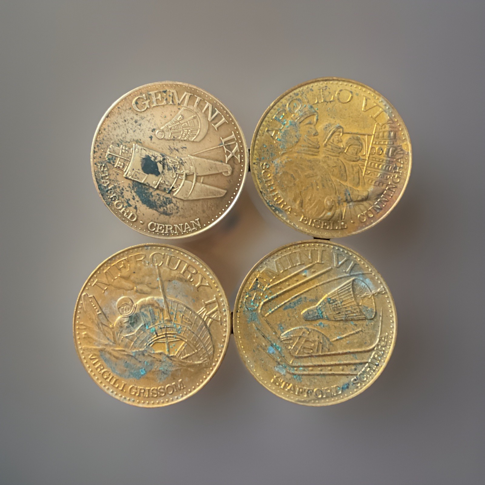 Man in Space Tokens NASA Missions Apollo VII Gemini IV Gemini VIMercury IV Token