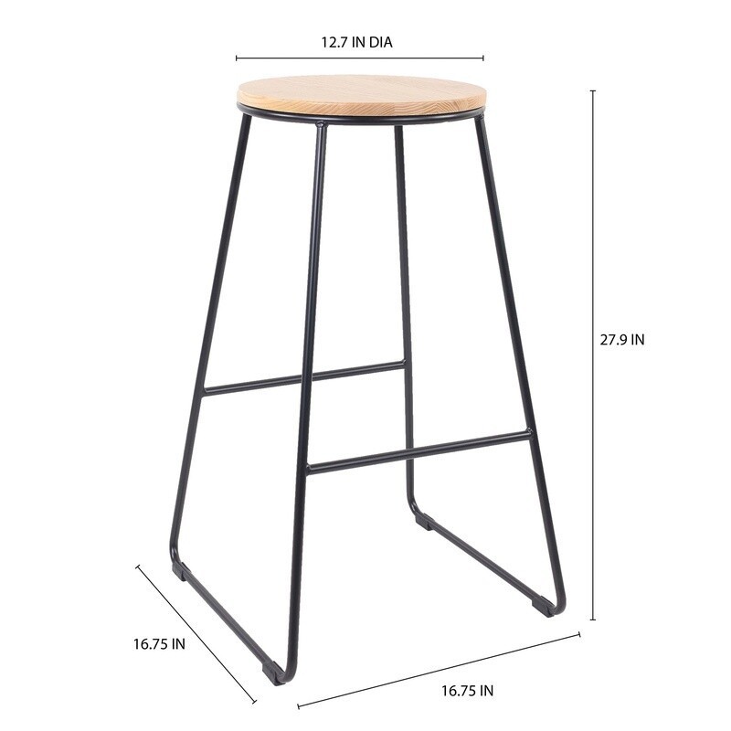 Backless Stool Black Metal Base Natural Wood Seat Kitchen Dining Bar Game Room