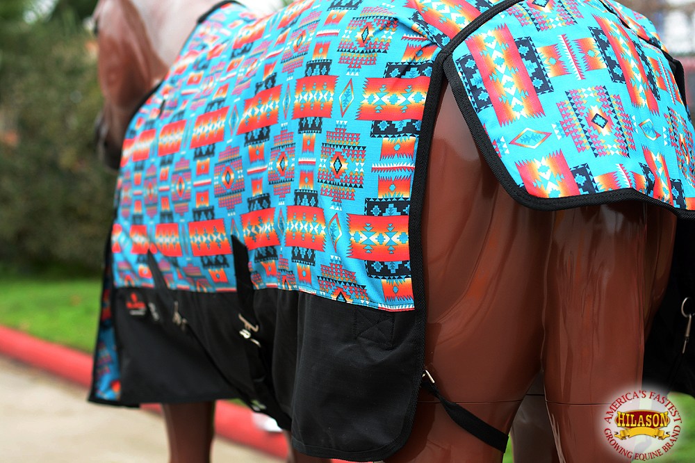 Hilason 1200D Turnout Light Winter Waterproof Horse Sheet Turquoise Aztec