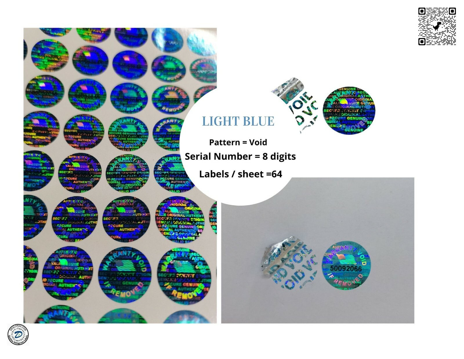 17mm Serial Number ROUND TAMPER EVIDENT SECURITY VOID HOLOGRAM LABELS -10000