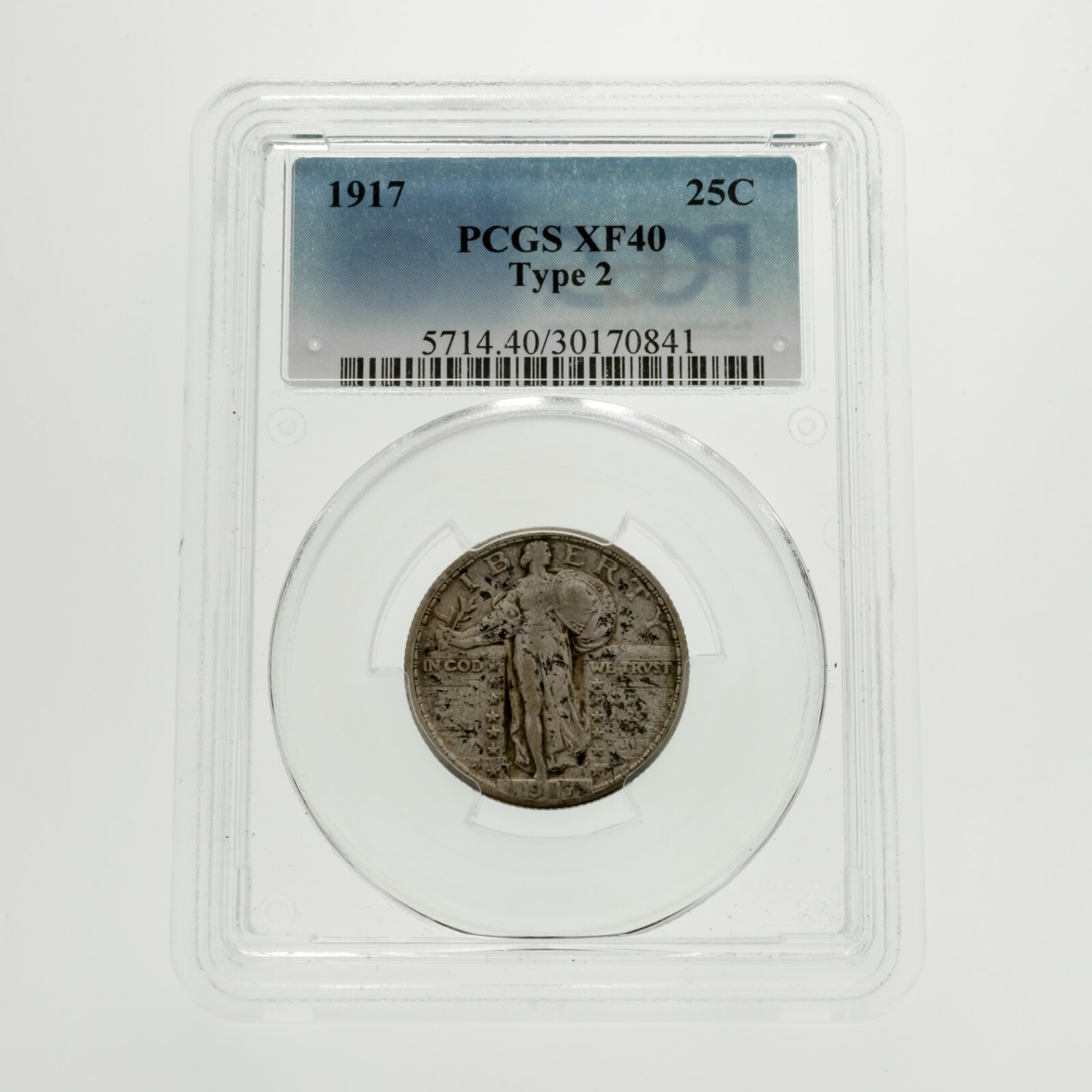 1917 25C Standing Liberty Quarter Graded by PCGS as XF40 Type 2