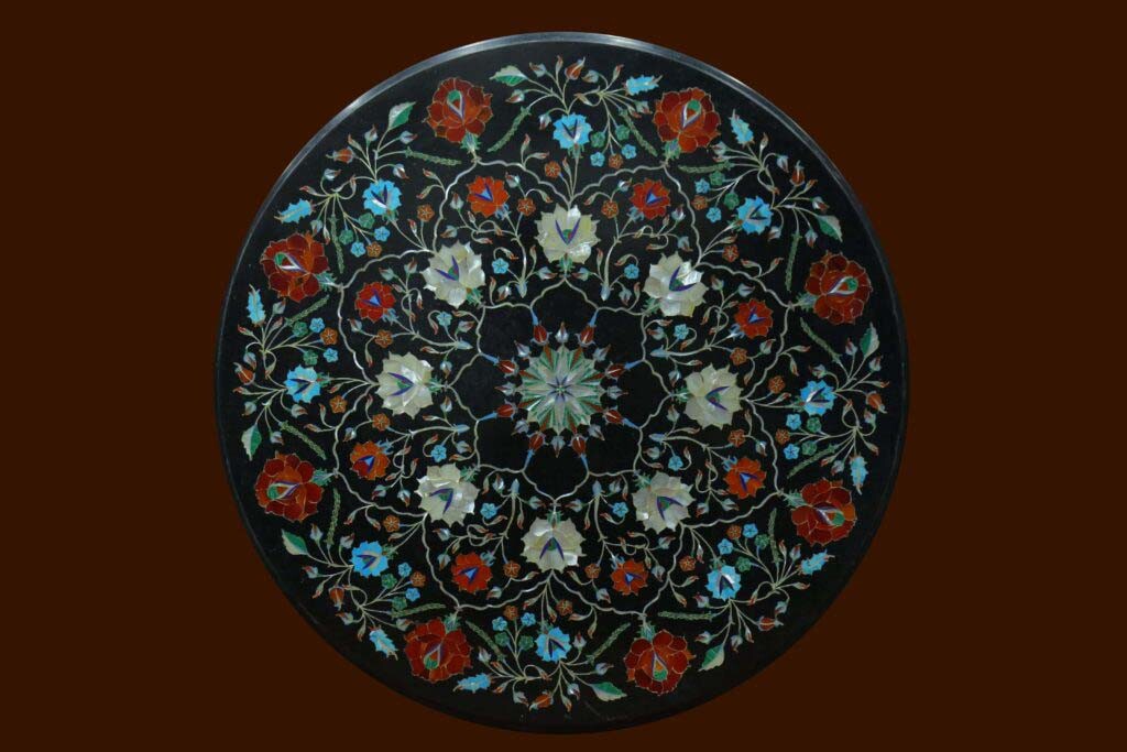 18" black Marble side center Table Top stones Inlay pietra dura Work