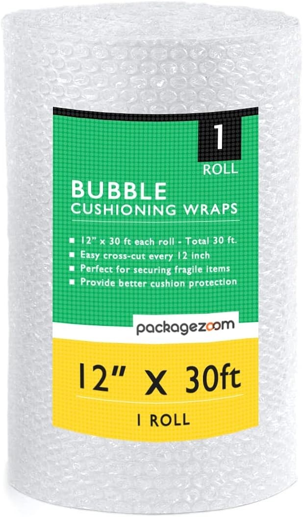 Protective Bubble Cushioning Wrap - 12x30 Inch Roll for Safe Storage & Transit