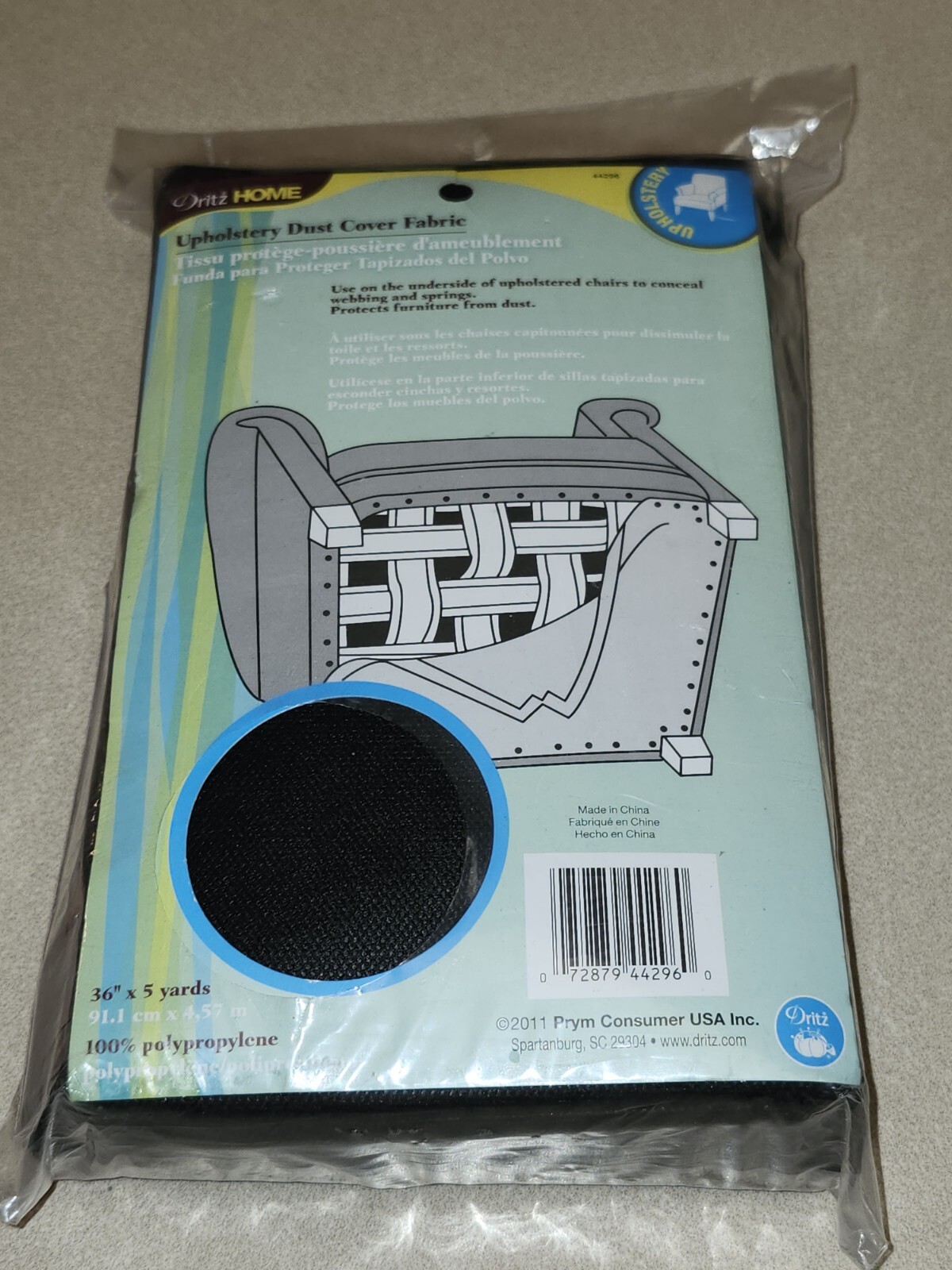 NEW Dritz Home Upholstery Dust Cover Fabric 36"X 5 Yd Black 1 pack of 1 piece