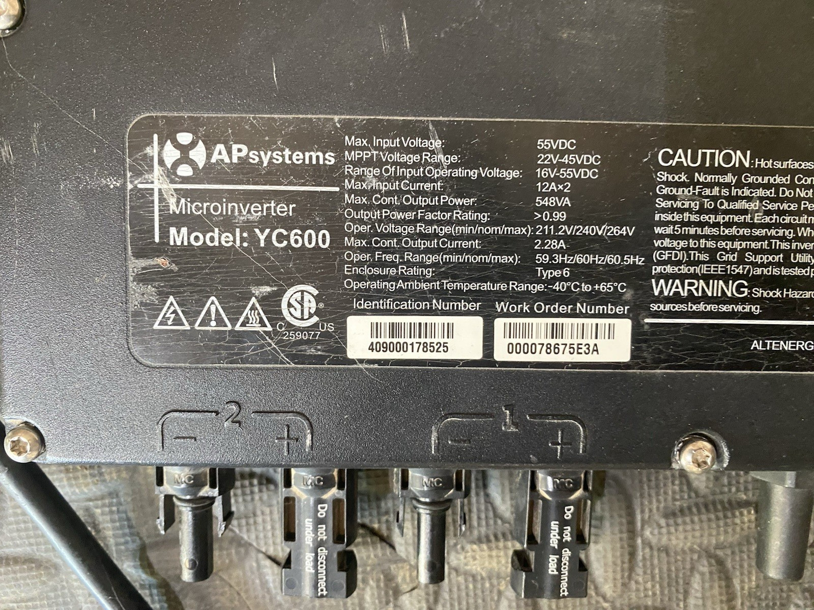 APsystems Microinverter, model YC-600(Y)-NA, for solar panels