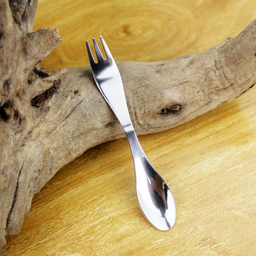 2 Pcs Stainless Steel Spork Double Ended Fork Spoon Set For Camping Hiking