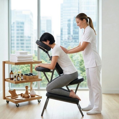 Portable Massage Chair Foldable Tattoo Artist Spa Chair w/ 4” Thick Cushion