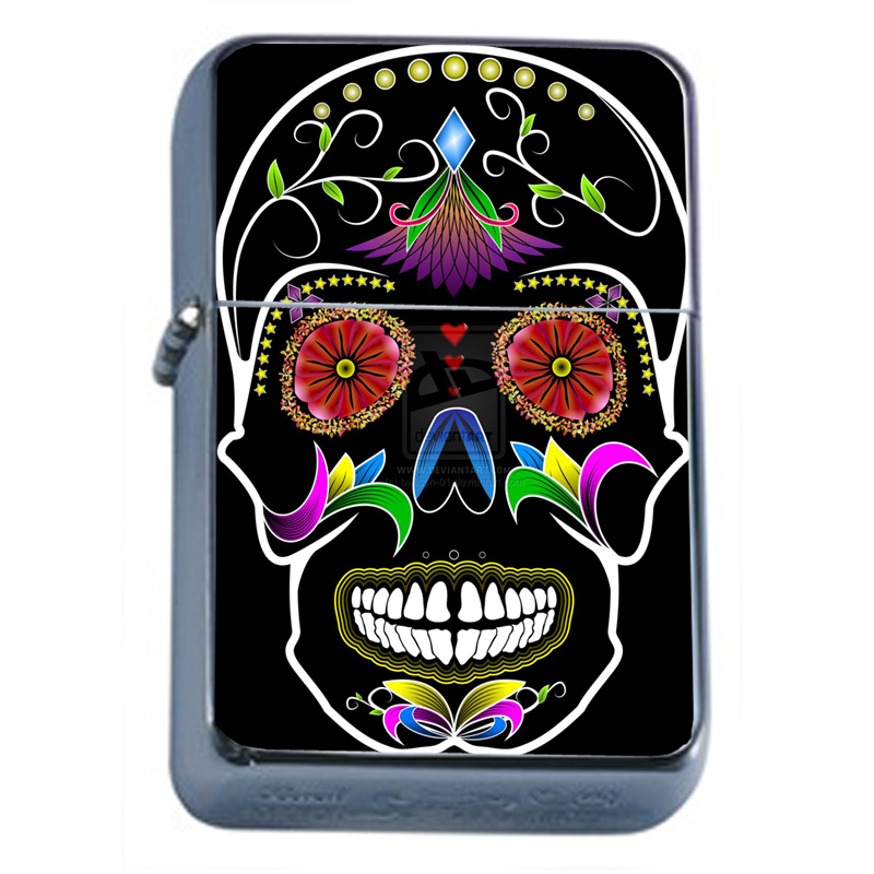 Windproof Refillable Oil Lighter Sugar Skull D8 Day of The Dead Dia De Muertos