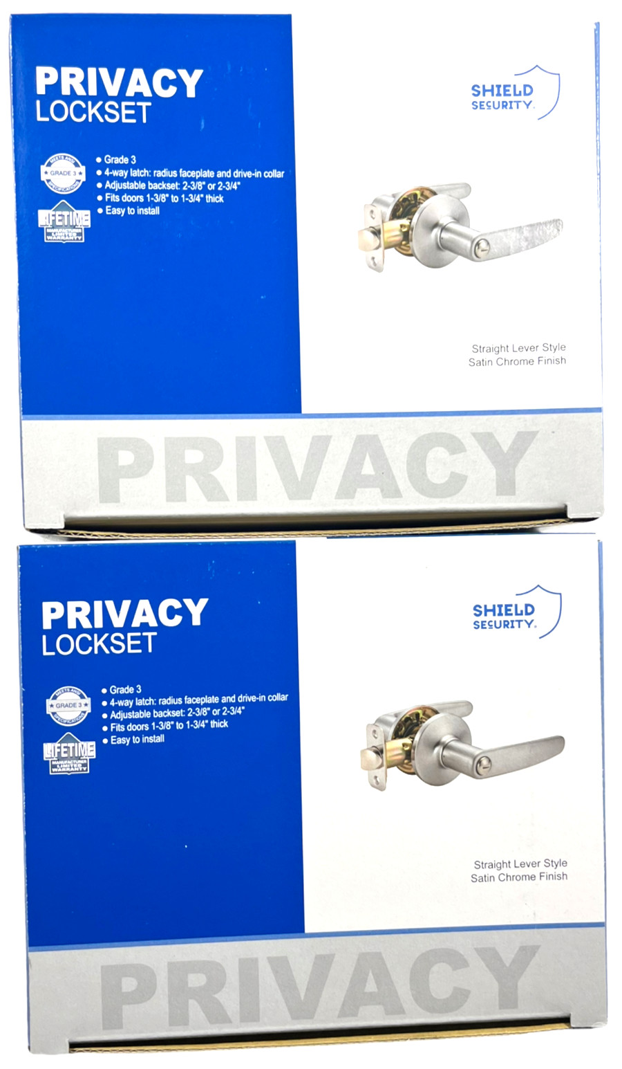 SHIELD SECURITY PRIVACY Lockset - Grade 3, 4 Way Latch, Easy Install - LOT of 2