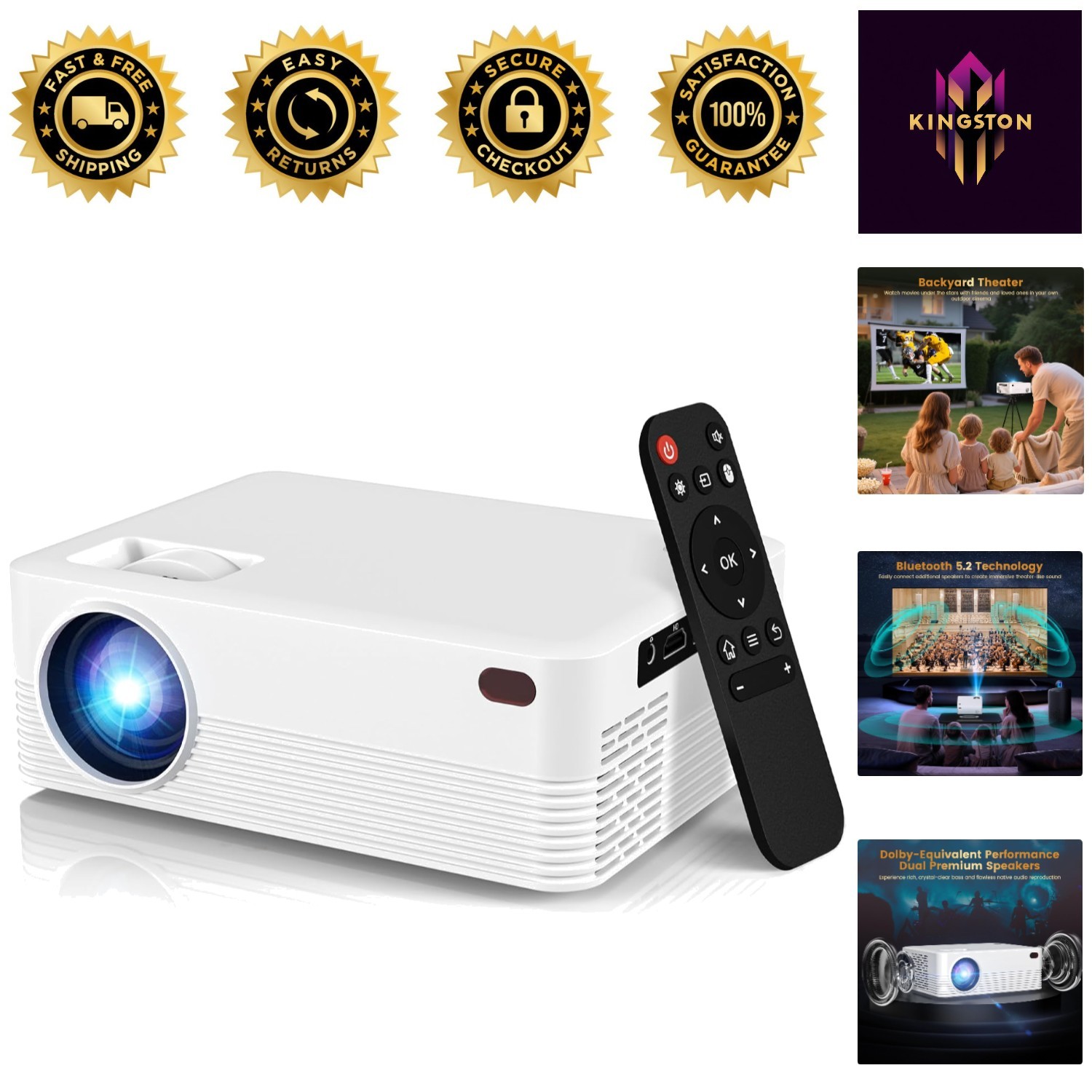 Smart 1080P Full HD Projector with 300 ANSI Lumens - Ultra-Portable for Anywhere