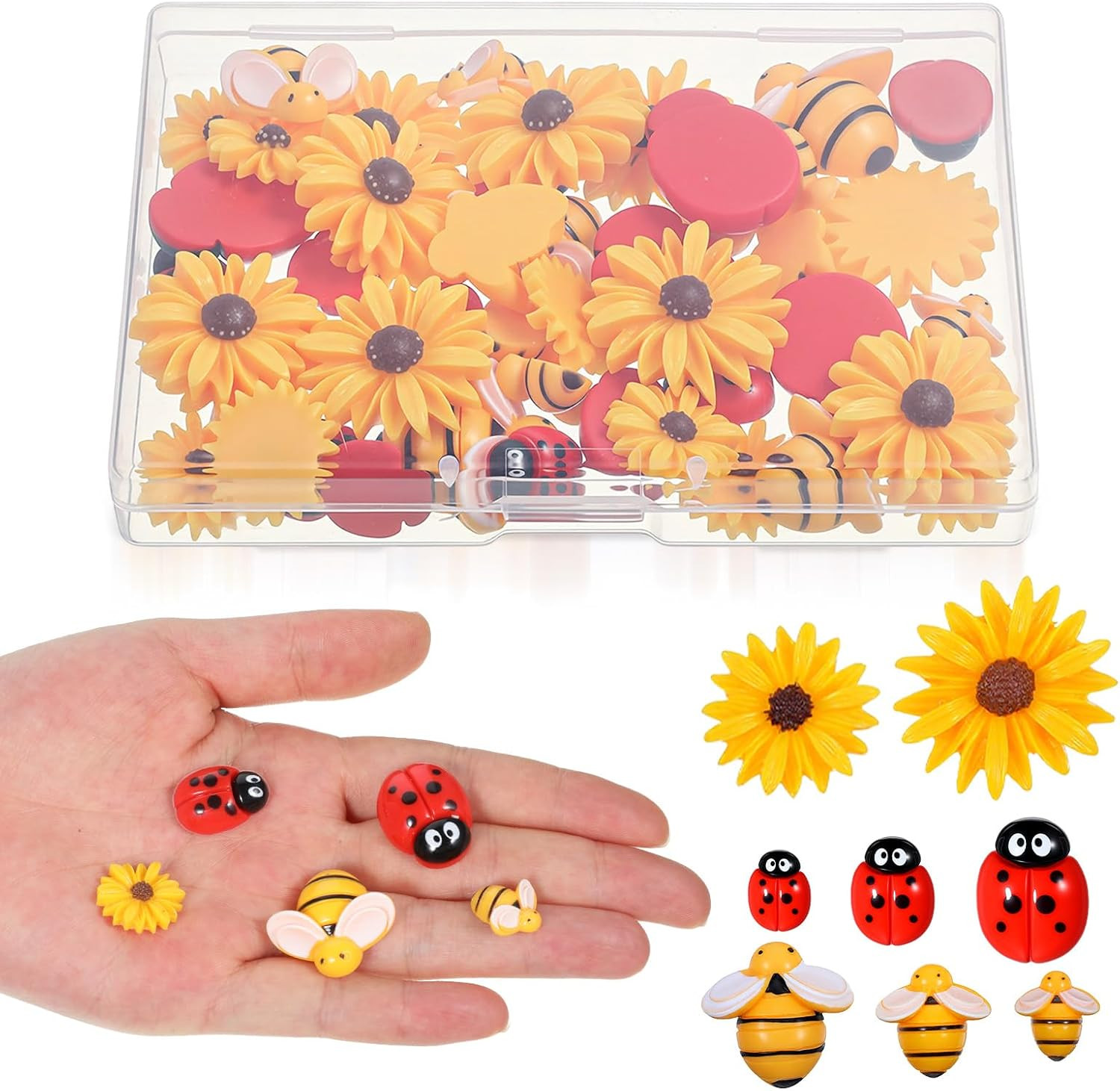 80 Pcs Resin Bees Daisy Flowers Ladybugs Decor Flatback Bumble Bee Sunflowers Em