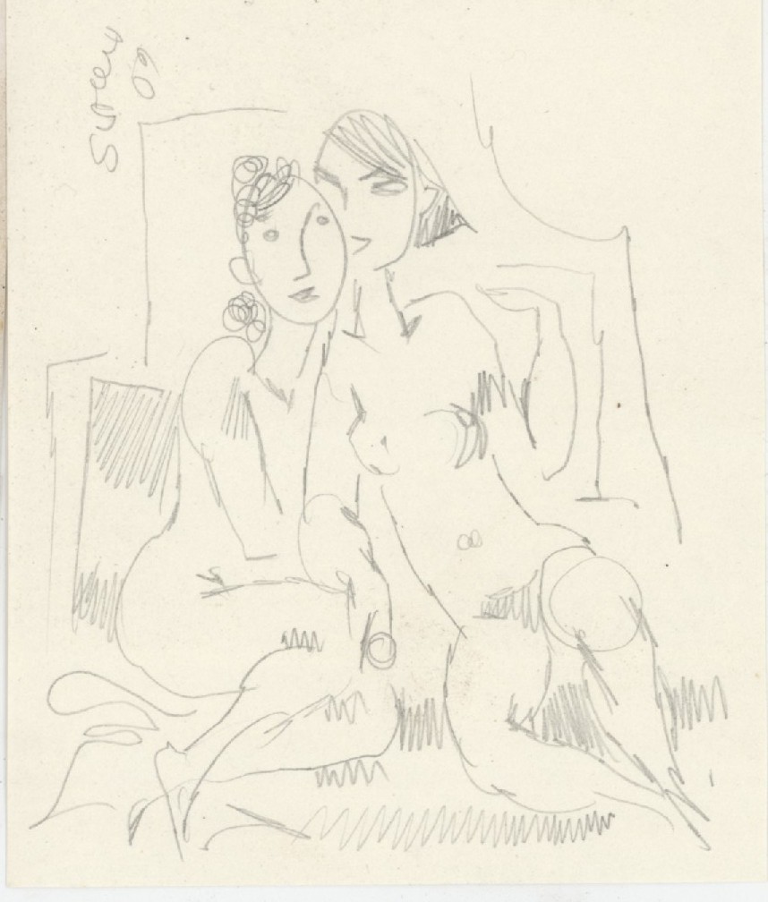 Small drawing of 2 women by Miriam Slater 2009