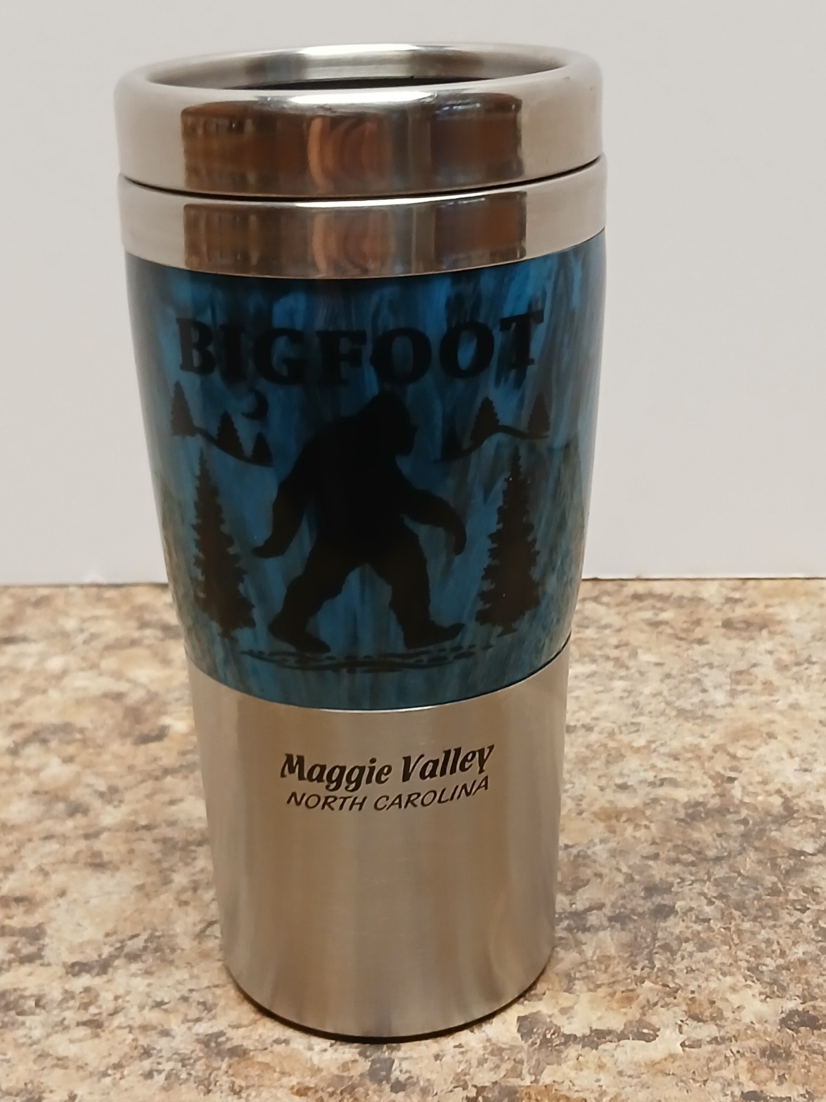 Maggie Valley NC Bigfoot Woods Scene Tumbler Stainless Steel Travel 16 Oz