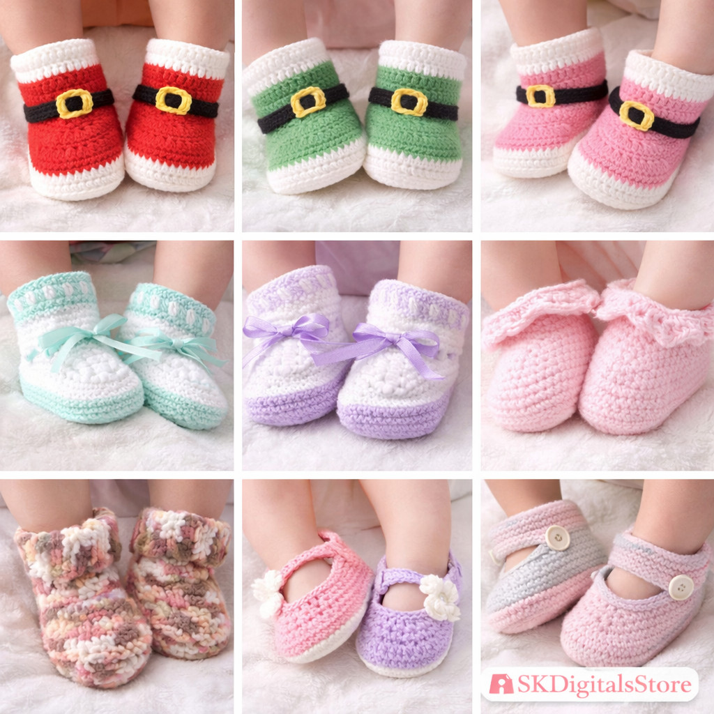 Crochet Baby Booties Pattern Bundle | Basketball Sneakers, Cuffed Slippers