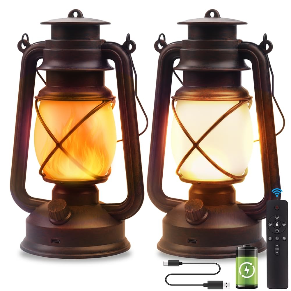 Marlrin USB Rechargeable Lanterns 2 Pack with Remote 9.2 x 6.3 Inch, Bronze