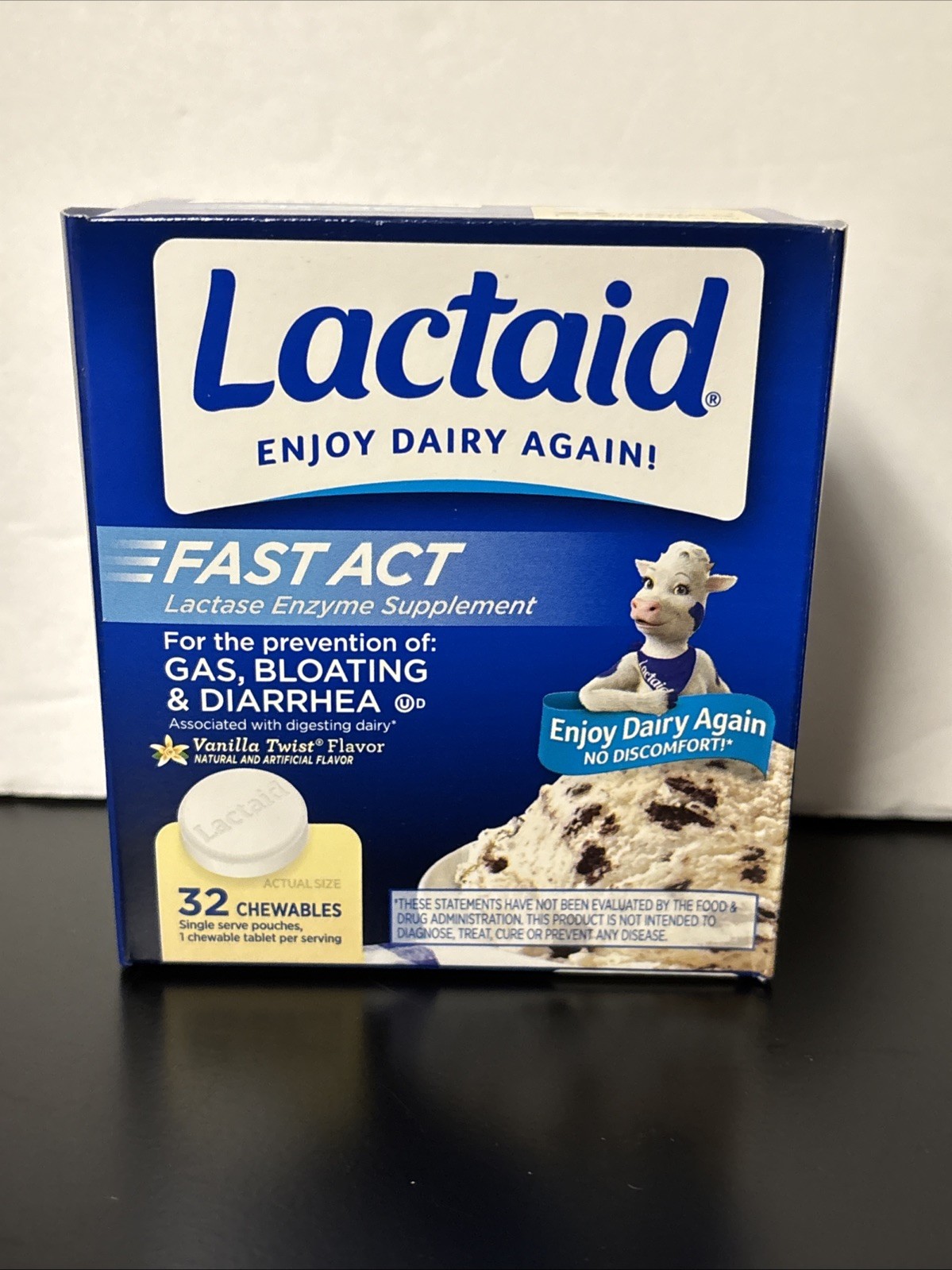 Lactaid Fast Act Lactase Enzyme Supplement Vanilla Twist 32 Chewables Exp 8/27