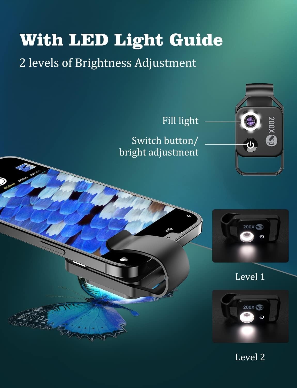 Phone Microscope with CPL Lens/LED Light, Nano Zoom 200X Pocket Microscope Ca...