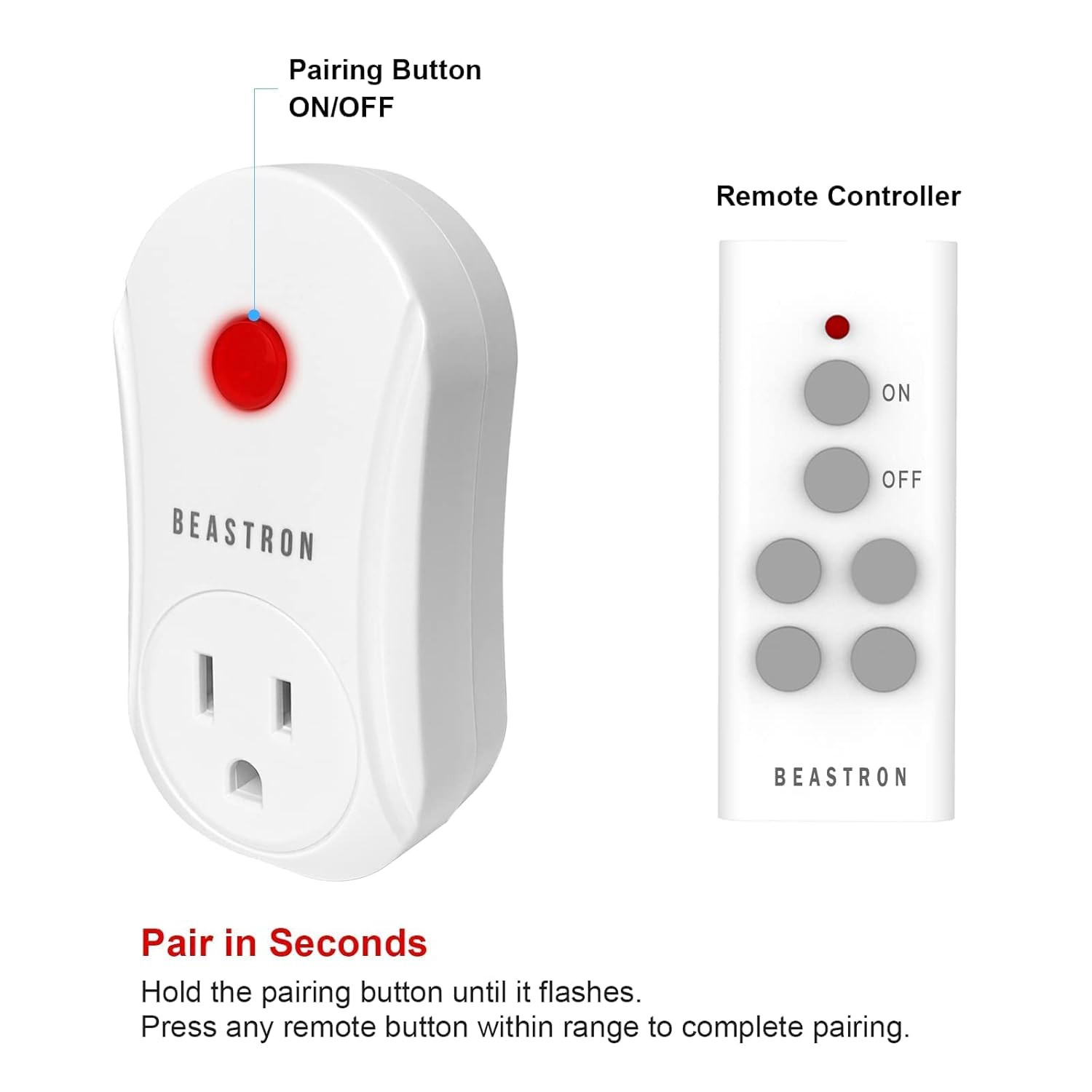 White Remote Controlled Outlet Wireless On Off Switch 100FT RF Range 1 Pack