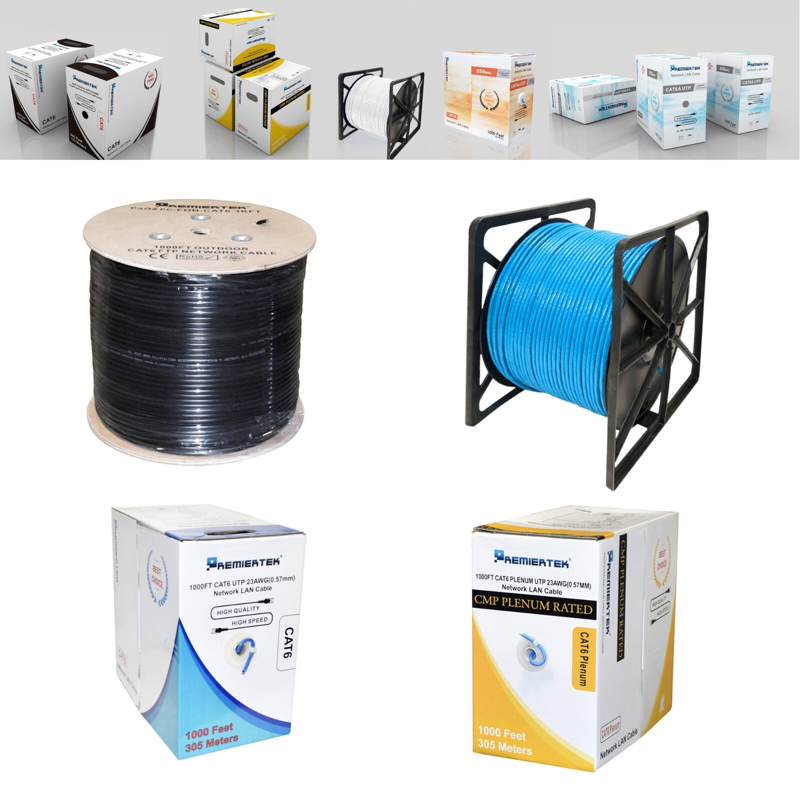 CAT6A 1000FT CMP Plenum Fire Rated UTP NETWORK ETHERNET LAN CABLE 650MHz White