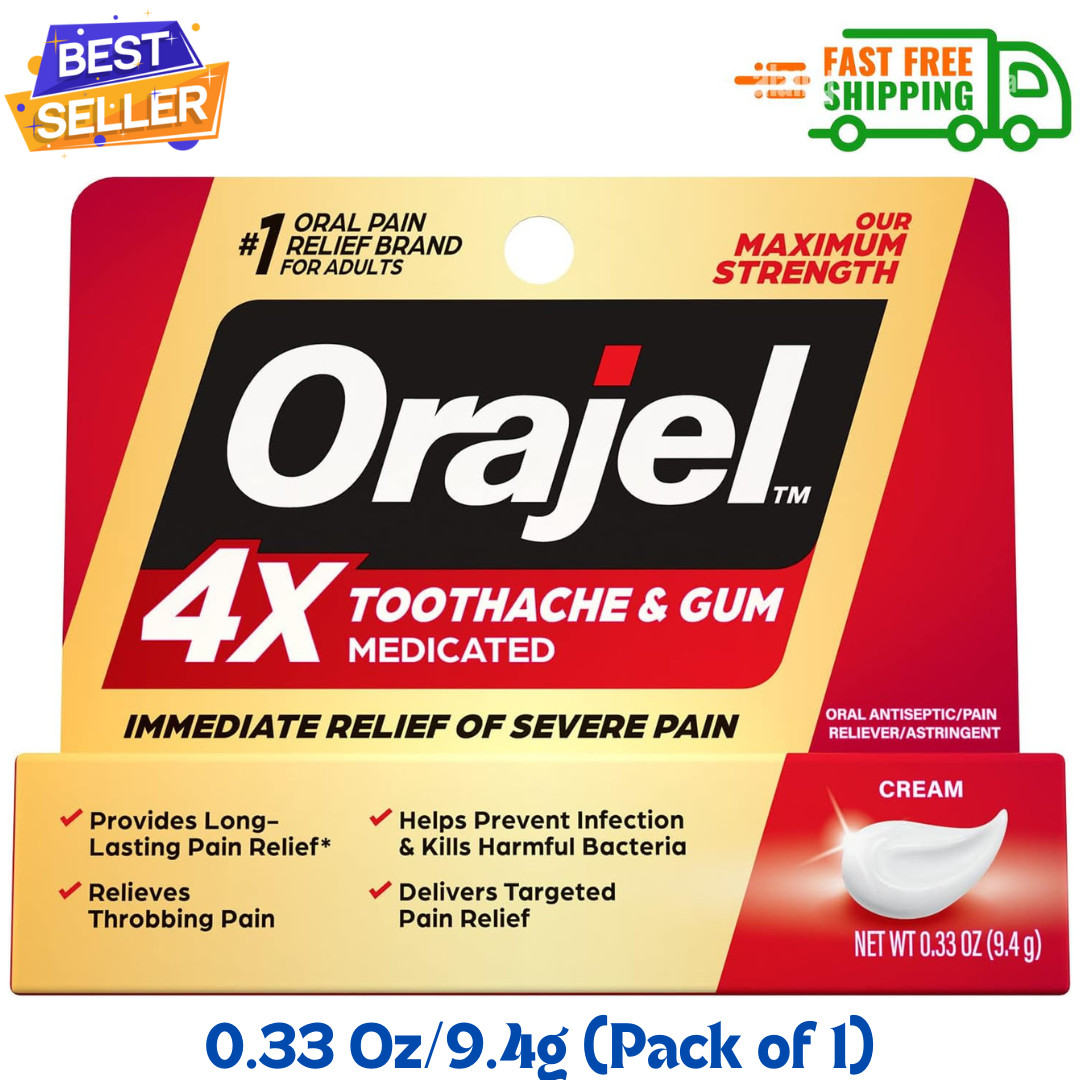 Orajel 4X for Toothache & Gum Pain: Severe Cream Tube 0.33oz- From Oral Pain ...