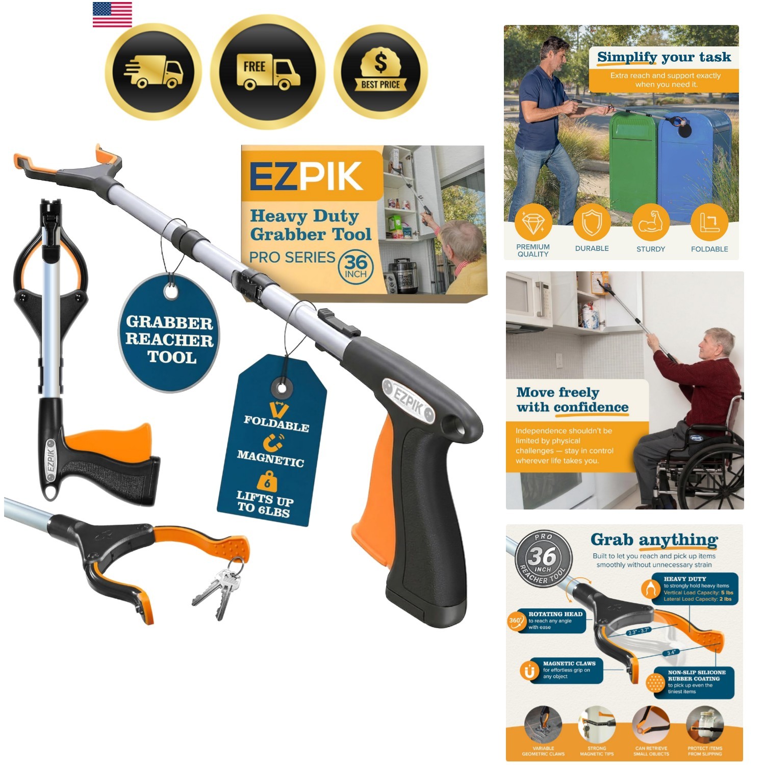 Flexible Folding Reacher Grabber Tool with Magnets for Elderly Disabled 36