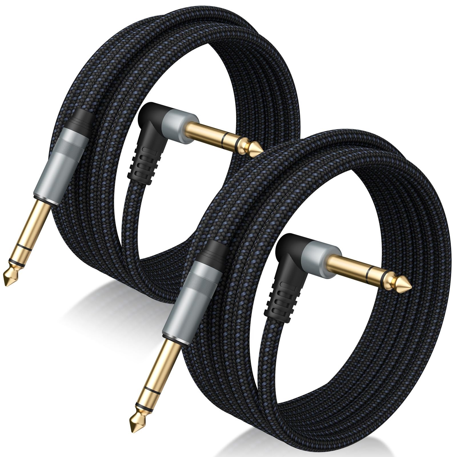 Birvemce 2 Pack Premium TRS Cable 10FT, 1/4 Inch 10 FT, Braid Black Grey