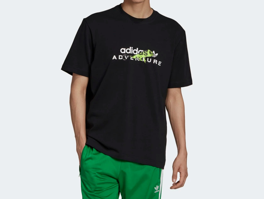 (Medium) adidas Originals Adventure Big Logo Men Tee Glow in Dark Black GN2322
