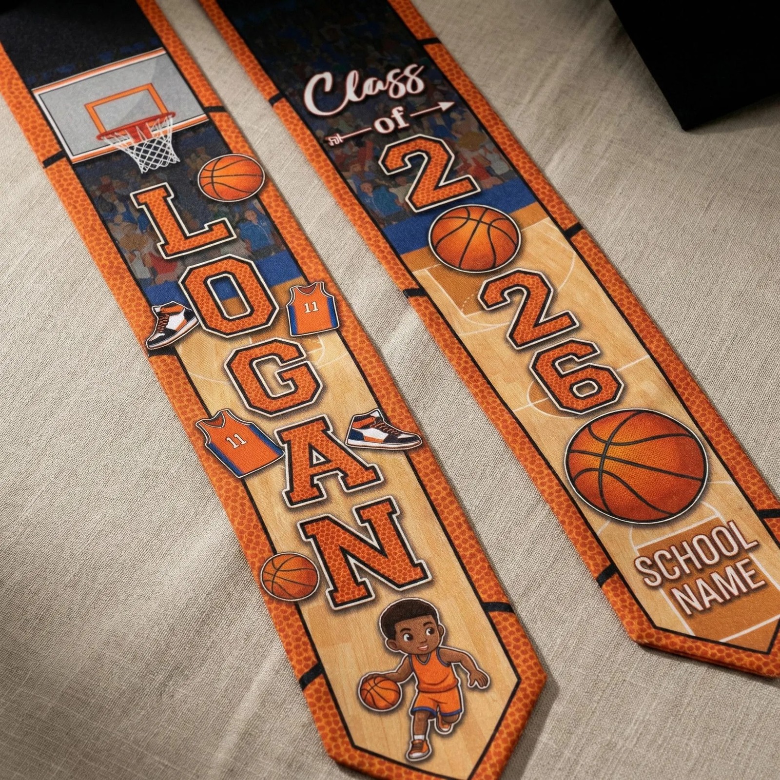 Personalized Basketball Graduation Stole 2026, Custom Name Class of 2026 Gift
